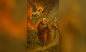 An_angel_leads_Lot_and_his_wife_out_of_the_city_as_it_burns_in_the_background__consumed1747677938574