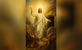 us_is_shown_emerging_from_the_tomb__clothed_in_a_brilliant_white_robe_and_surrounded_by1747915546452