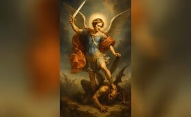 _Michael_defeating_Satan__he_hes_glowing_and_flying_abit_with_his_foot_touches_satan__s1748262053804