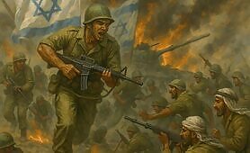 2_group_of__fighters_fight_each_other_while_man_in_middle_runs_and_shoots1748483495378