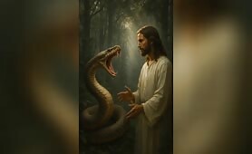 A_sake_open_is_mouth_and_trying_to_bite_the_man_on_right__while_man_on_right_trys_to_de1748476266555