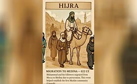 Muhammad_is_shown_riding_a_camel__dressed_in_blue_and_green_robes__symbolizing_leadersh1748541277483