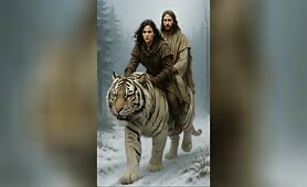 Ultra_realistic_CGI_of_a_bearded_warrior_with_girl_riding_a_massive_white_wolf_through_1748437216319