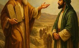 left_man_hold_the_torah_nd_shows_it_to_right_man_while_they_talk_and_crowd_downstairslo1748563097396