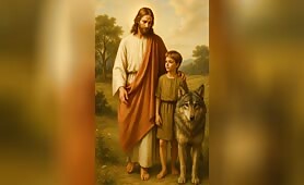 wolf_is_trying_to_bite_yioung_boy_but_jesus_saves_him_from_the_wolf1748471262588