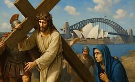 depicting_the_biblical_scene_of_Jesus_carrying_the_cross__but_set_uniquely_in_Australia1748733026140