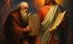 _In_this_powerful_biblical_scene__Moses_kneels_as_he_receives_the_stone_tablets_engrave1749392755019