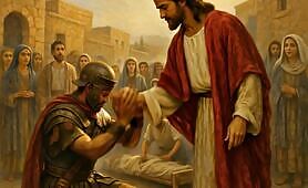 __Image_Prompt__A_Roman_centurion_in_full_armor_stands_humbly_before_Jesus_in_a_dusty_1749518872056