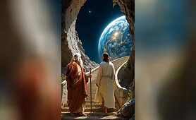 Animate_a_surreal_scene_where_two_malen_in_a_long__dark_coat_slowly_walks_up_an_ancient1751228873016